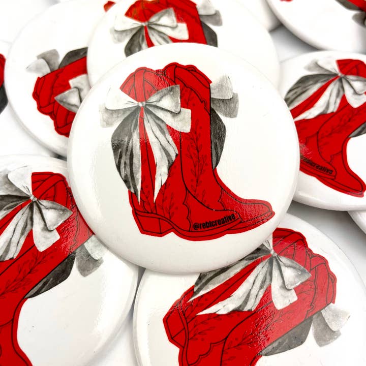 Bows and Boots - Black and Red - Game Day Button for wholesale by REBL Creative