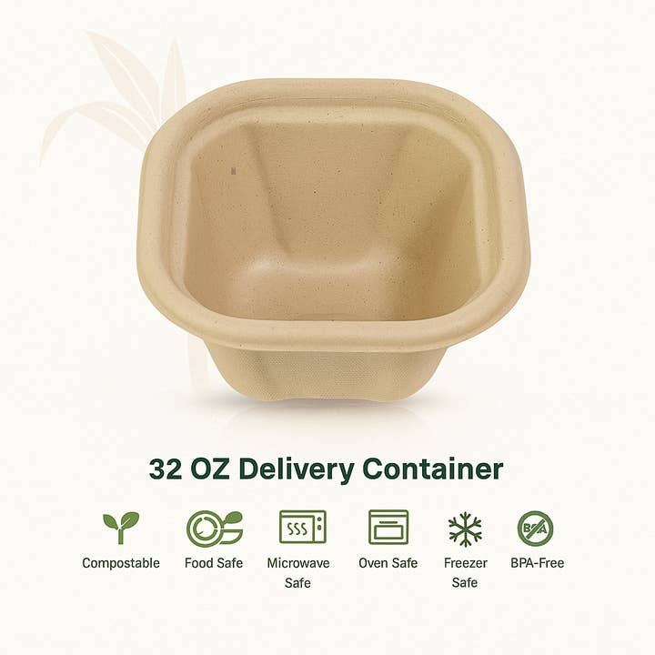 Contenants de livraison de 1000 ml (carton de 750 | 6 x 125 paquets) - 100 % compostables fabriqués à partir de bagasse de canne à sucre pour la vente par Nutribite EcoWare