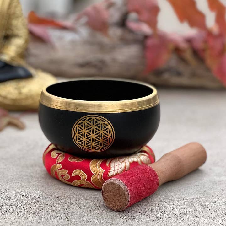 Lungta Imports - Wholesale Meditation Supplies - Singing Bowl Complete Set ~ Flower Of Life ~ Medium Size10