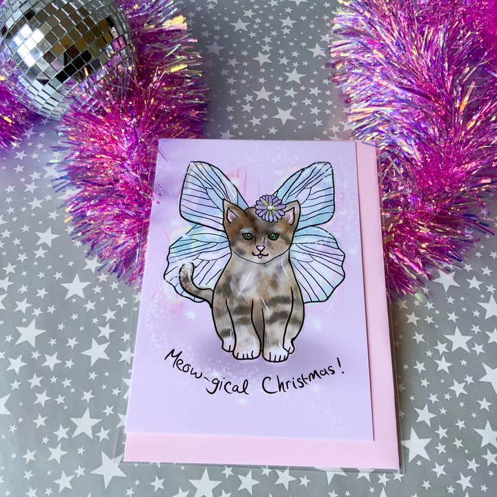 Just Daydreaming - Vente Cartes de Noël - Carte de Noël Fantaisiste Chat Magique, Fairy Kitten Christmas2