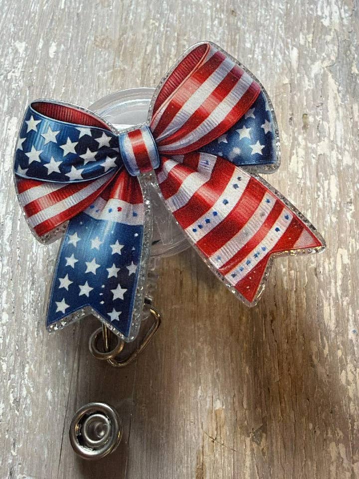 Badge ReeL Patriotic Bow for wholesale by The Wild Poppy