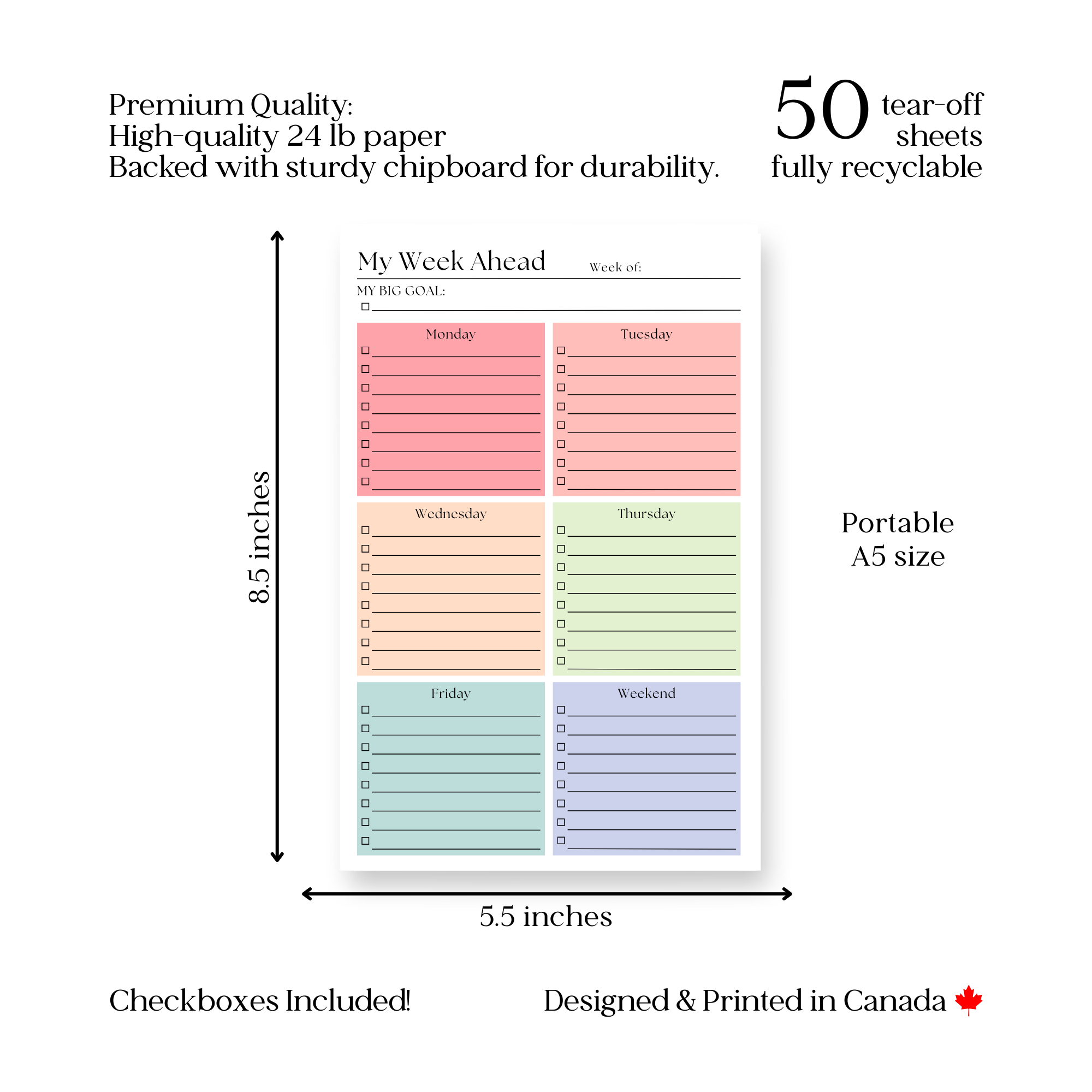 Eleventh and Taylor - Venta al por mayor Libretas - Lista de tareas del plan de esta semana: Bloc de notas de 50 páginas para arrancar4
