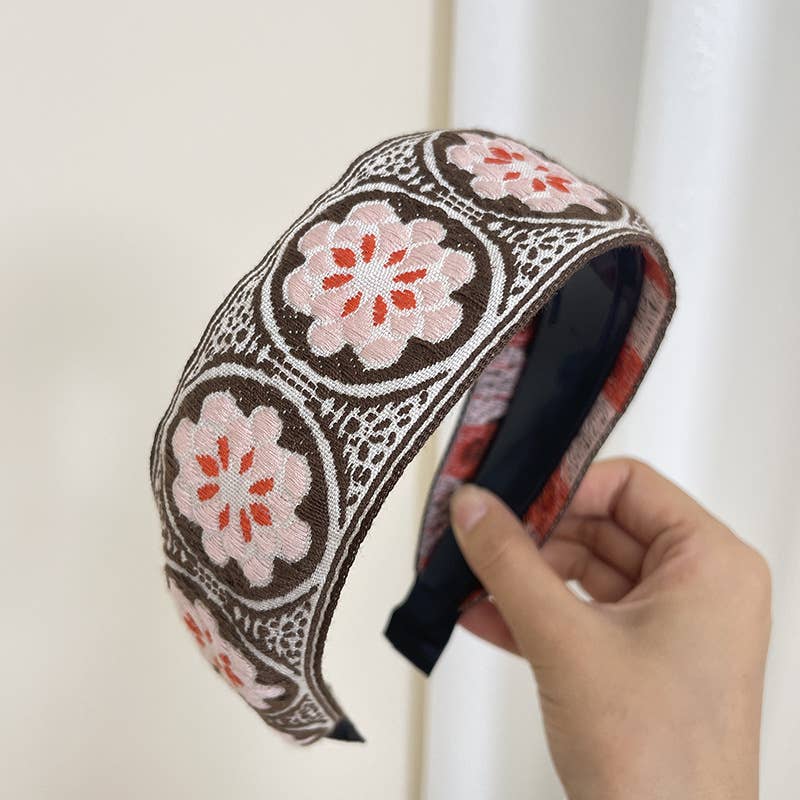 Tourtiwi - Venta al por mayor Cinta para el pelo - Mujer - Cinta de Pelo Retro Antideslizante con Bordado de Flores Bohemias4