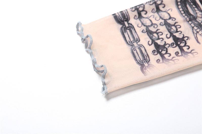 KHAKI MB FASHION TATTOO MESH CROP TOP LEGGING 2 PCS SET 1304LY for wholesale on Faire14