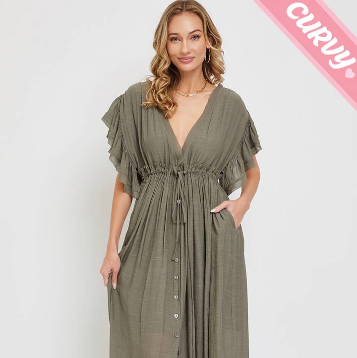 DEEP V NECKLINE BUTTONDOWN FLOWY MAXI DRESS PLUS SIZE for wholesale by Sweet Lovely by Jen