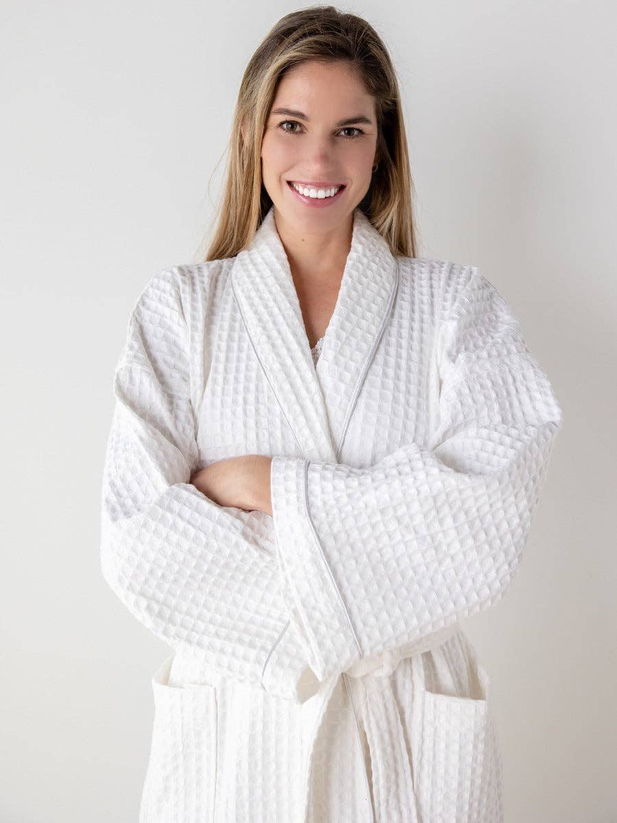 Jacaranda Living - Wholesale Robe - Women's - Bathrobe - White Cotton, Luxury Waffle Weave1
