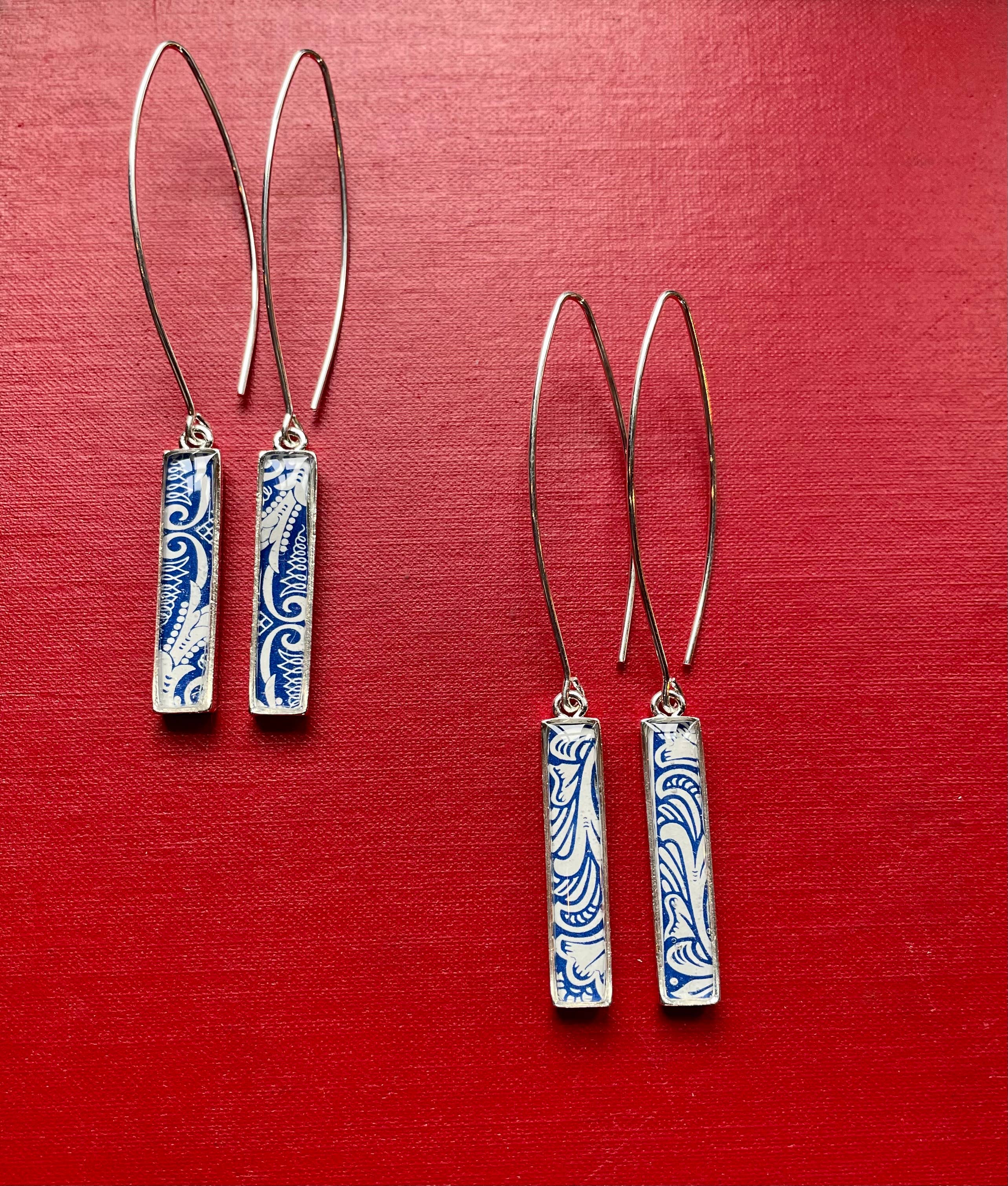 joeyfivecents - Vente Boucles d'oreilles pendantes - Boucles d'oreilles rectangulaires, bleues d'inspiration déco, minimalistes2