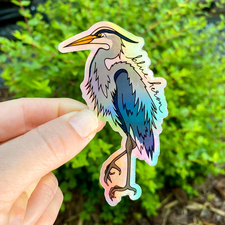 Blue Heron - Vinylsticker (holografisch) voor wholesale door Billie Claire Illustration (Handmade)