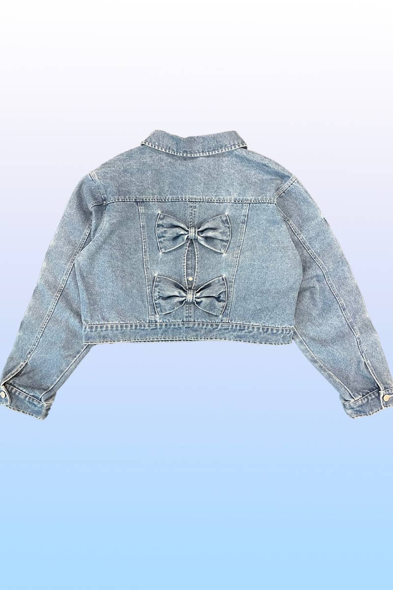 Blue Cropped Bow denim jacket for wholesale on Faire8