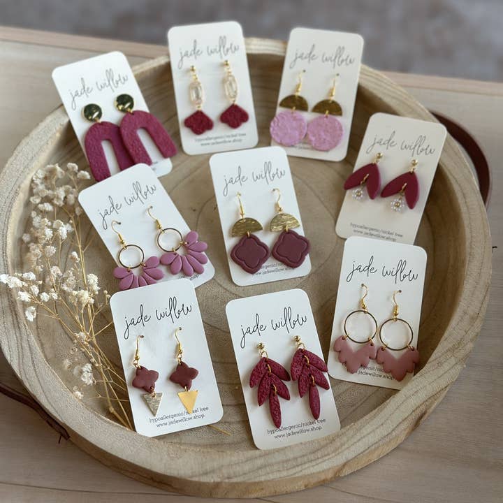 jade willow - Wholesale Dangle Earrings - Dangle Clay Earrings | pink variety pack | assorted styles