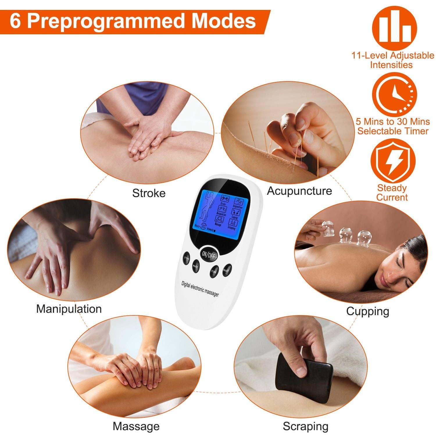 White Electric Muscle Stimulator Dual Channels Pulse Massager Pain Relief Therapy Tens Device with Electrode Pads Wires for wholesale on Faire2