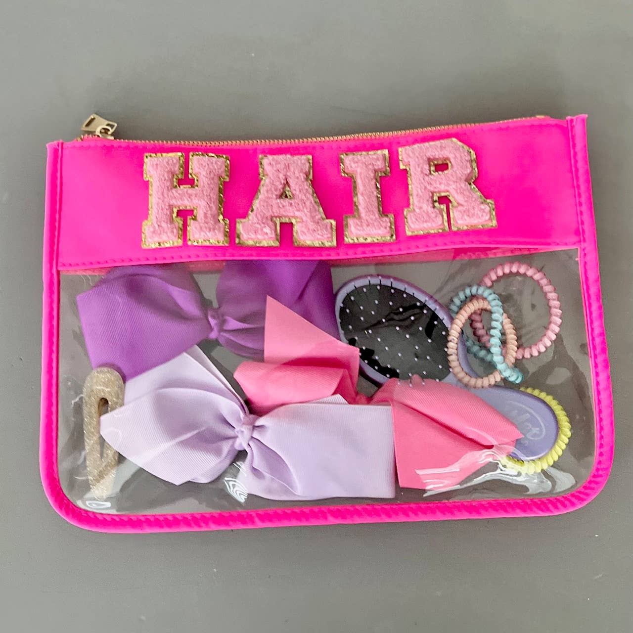 Palmy Pineapple - Wholesale Pouch - Women's - Nylon Top Clear Pouch with Chenille Letters of Your Choice1