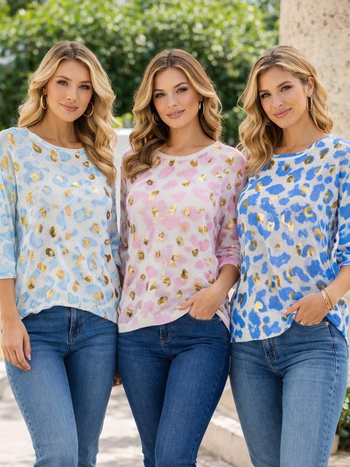 Leopard Gold Foil Print V Mesh Fine Knit for wholesale by Kurt Muller