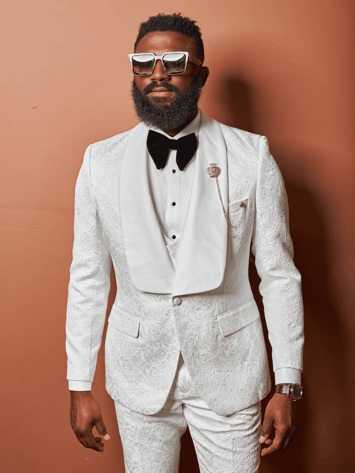 Ivory Dinner Jacket - Ivory Blazer - Cream Paisley Wedding Tuxedo Jacket for wholesale by Alberto Nardoni