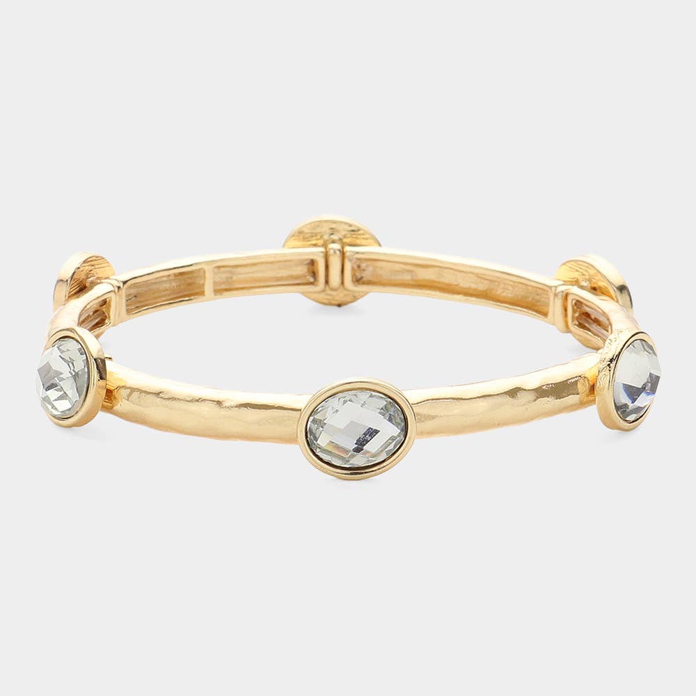 Sensibling Corp. - Wholesale Bangle Bracelet - Oval Stone Cluster Pointed Stretch Bracelet
11