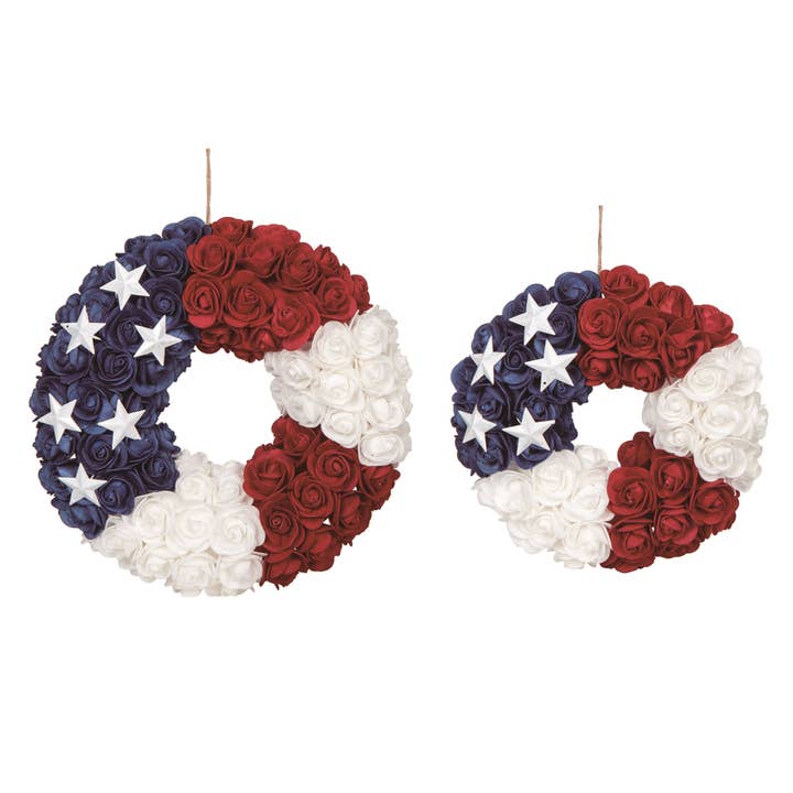 Transpac - Wholesale Wreath - CLOSEOUT 4th of July Patriotic Silk Rose Wreath Set