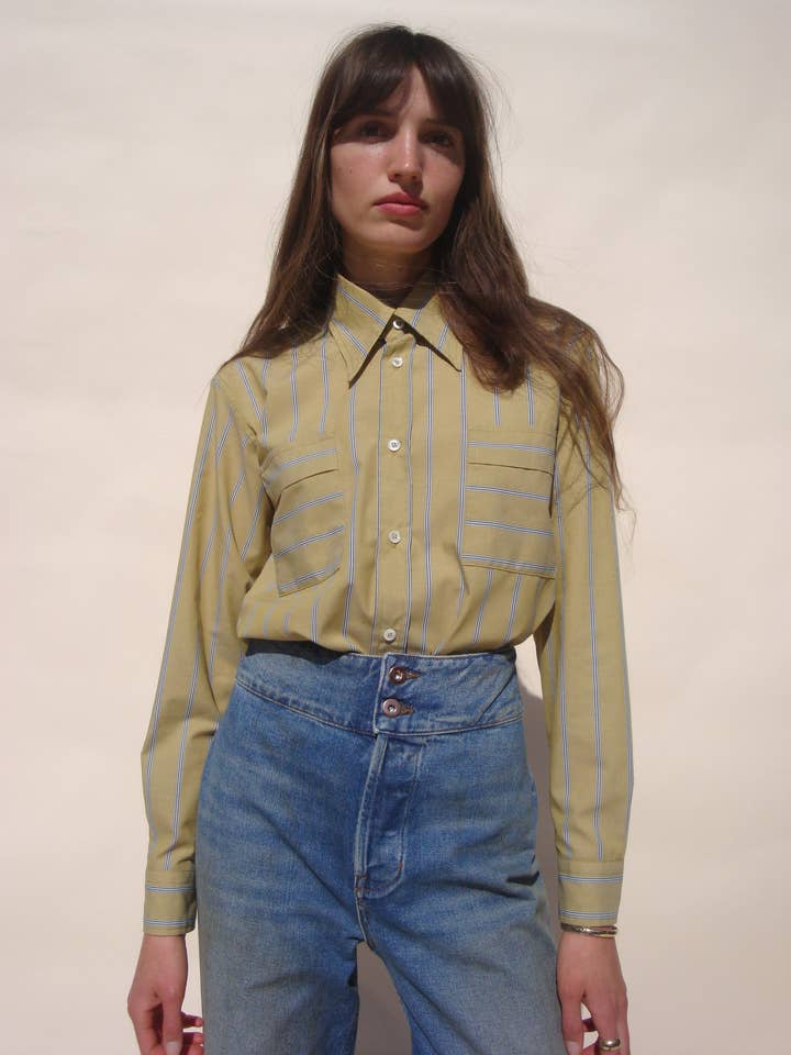 Court Button Down Shirt - Mustard Stripe for wholesale by Emma Rothkopf