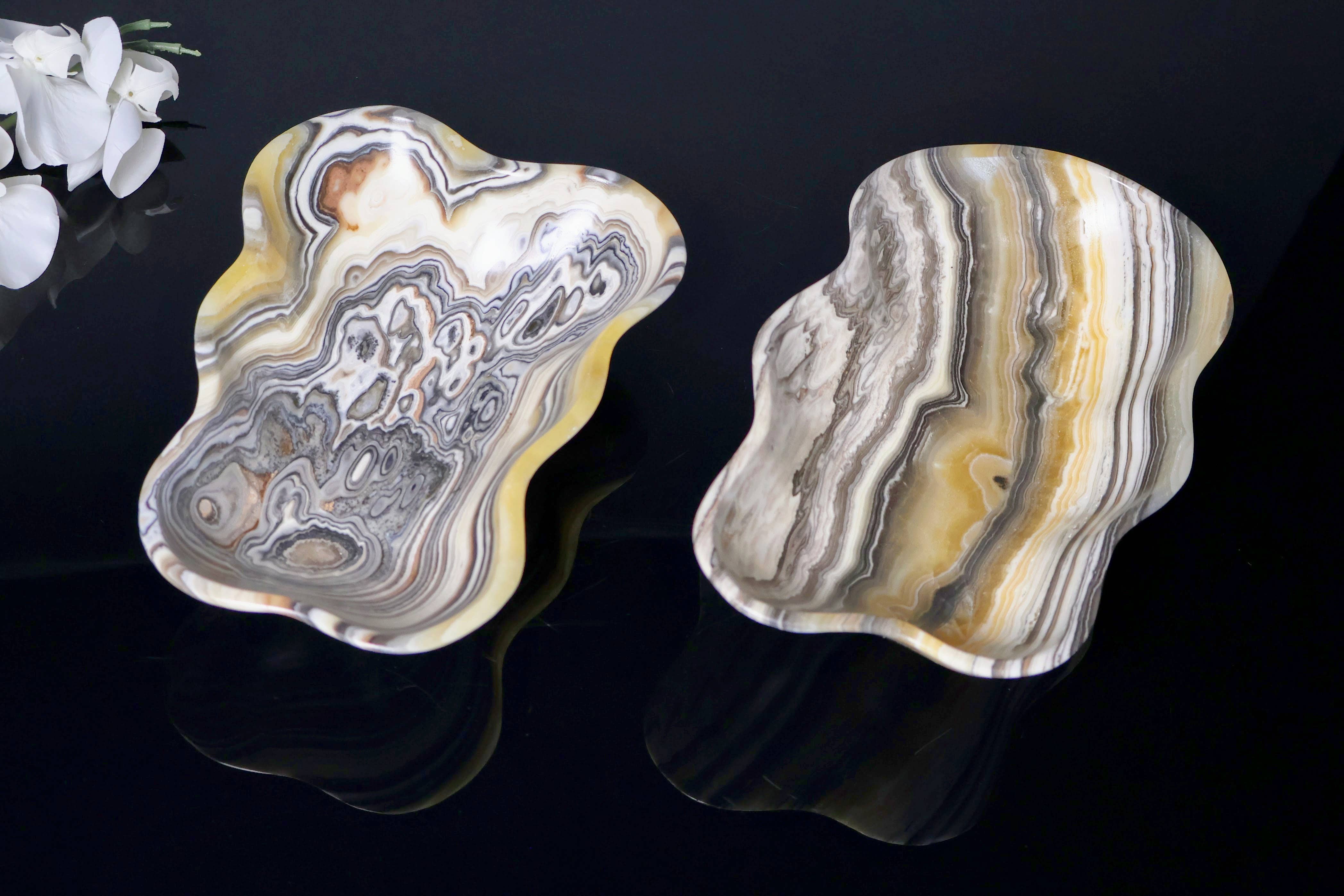 OnyxBowl - Venta al por mayor Bandejas/platos/boles decorativos - Exquisito Par de Cuencos Decorativos de Ónix Cebra, Piedra Decorativa1