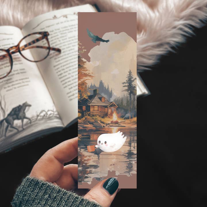 Cute Camping Ghost Watercolor Bookmark for wholesale by Mirkwood Scribes