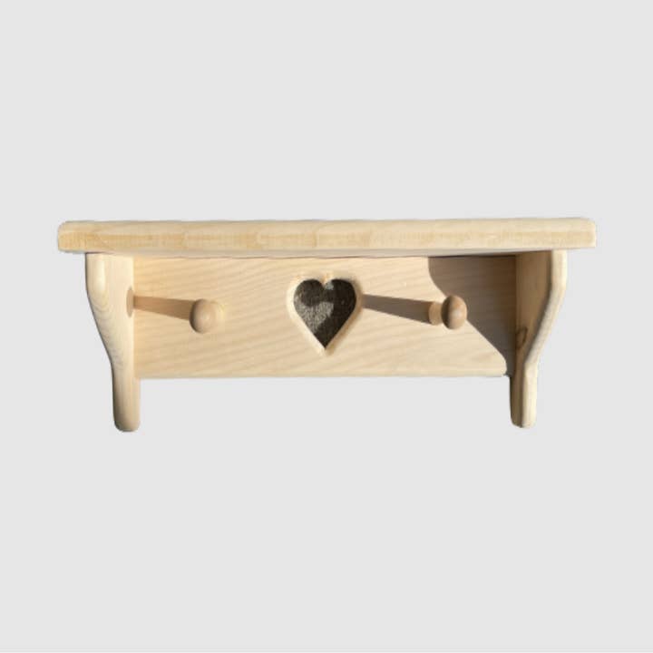 Rustic Country wooden Pine Shelf with heart and peg, Unfinis for wholesale by Alabama Crafts Wood