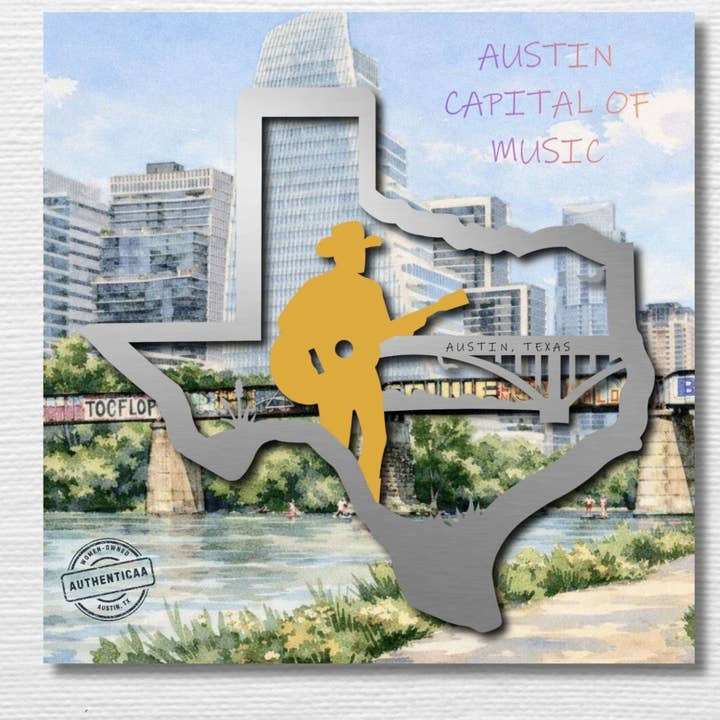 Austin Capital of Music Ornament- 4x4 Music Capital Card for wholesale by Authenticaa