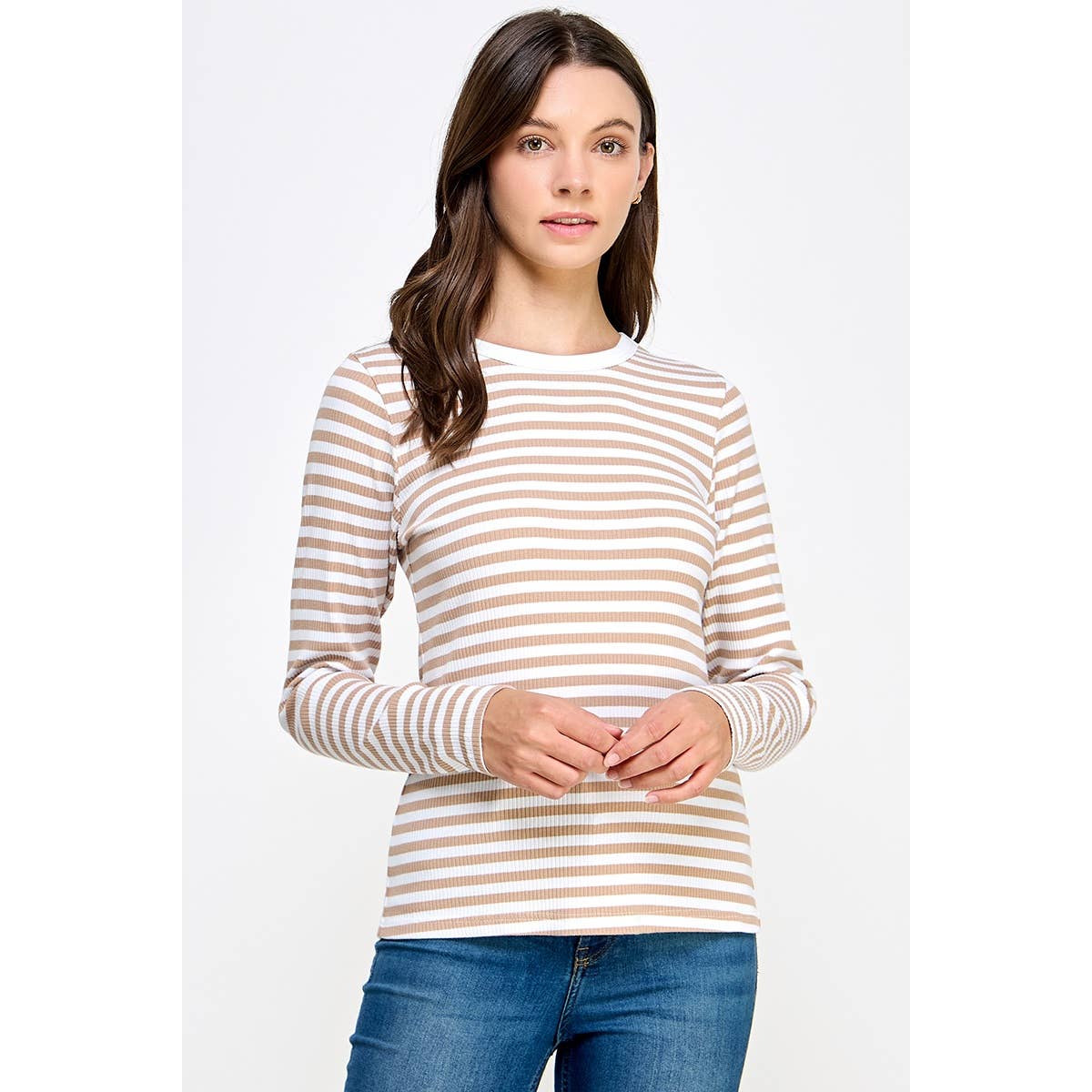 FUN2FUN – Top de malha - Mulher por atacado – TOP DE MALHA DE MANGA COMPRIDA A RISCAS10