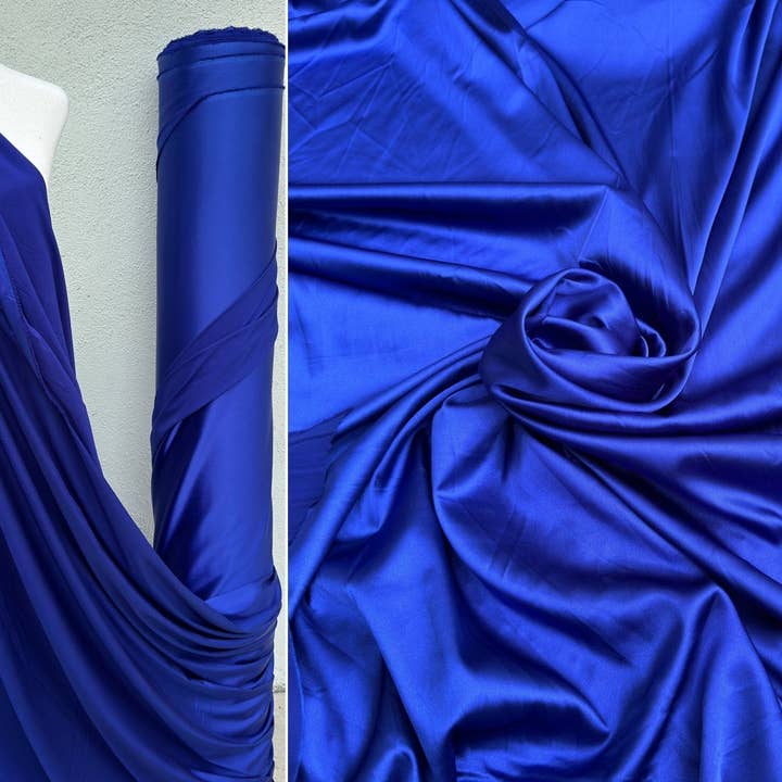 GalaTextile - Wholesale Fabric - Royal Blue Luxury Silky Satin Fabric By Yard, Spandex Deep Blue Bridal Fabric for Dresses Bows, Lingerie, Nightgowns, Blouses, Best Price3