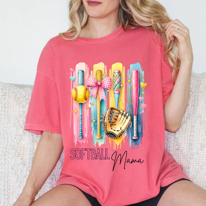 Cutesy Softball Mama Comfort Color Tshirt for wholesale by Classy and Sassy Creations and Boutique