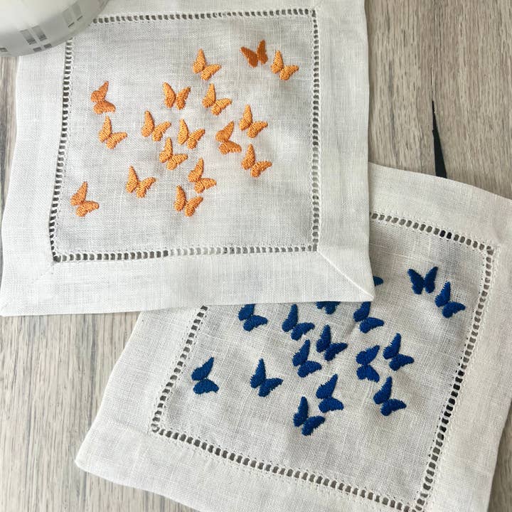 Blue + Orange Butterfly Cocktail Napkin Set for wholesale by Remington Piper Designs