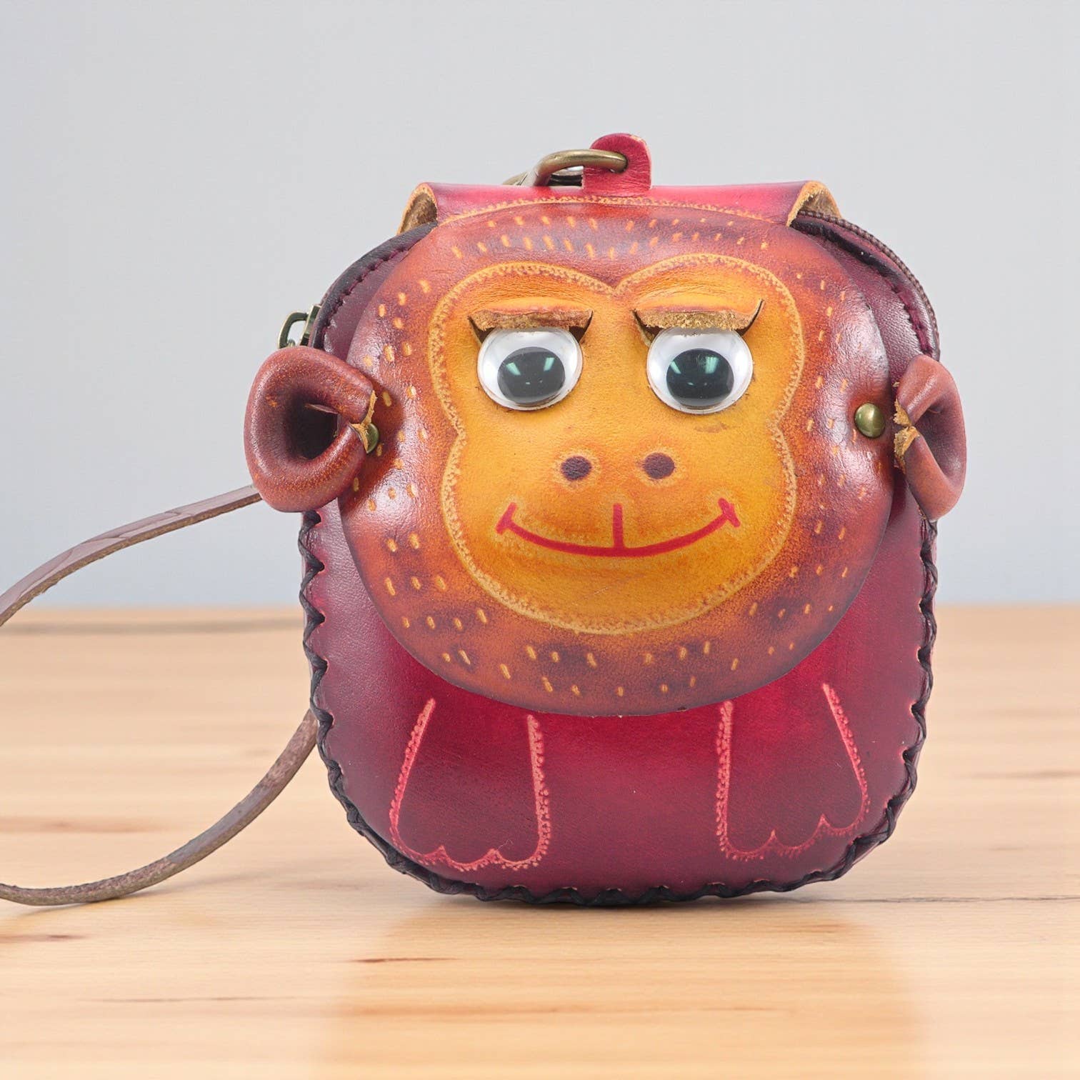 Sunflower Handmade leather inc - Vendita all'ingrosso Braccialetti - Portamonete a polsino in pelle fatta a mano a forma di scimmia E5392