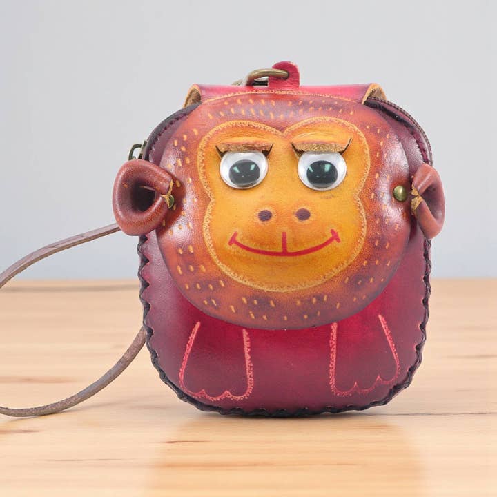 Sunflower Handmade leather inc - Vendita all'ingrosso Braccialetti - Portamonete a polsino in pelle fatta a mano a forma di scimmia E5392