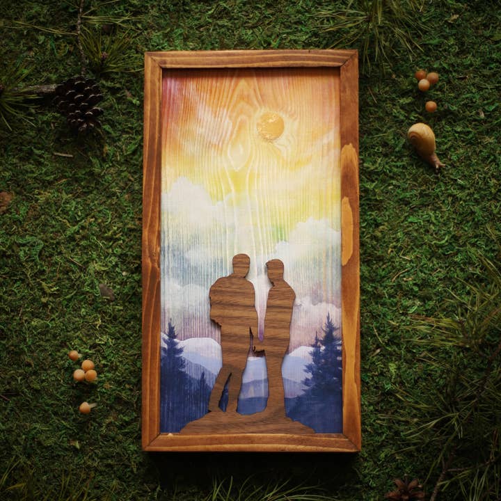 "Where Love Leads" Mixed Media Gay Couple Wall Art for wholesale by Havyn: Outdoorsy Art Made for Everyone