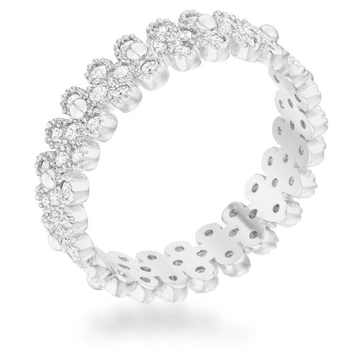 Clara 1ct CZ Rhodium Textured Bezel Set Eternity Ring for wholesale by JGoodin