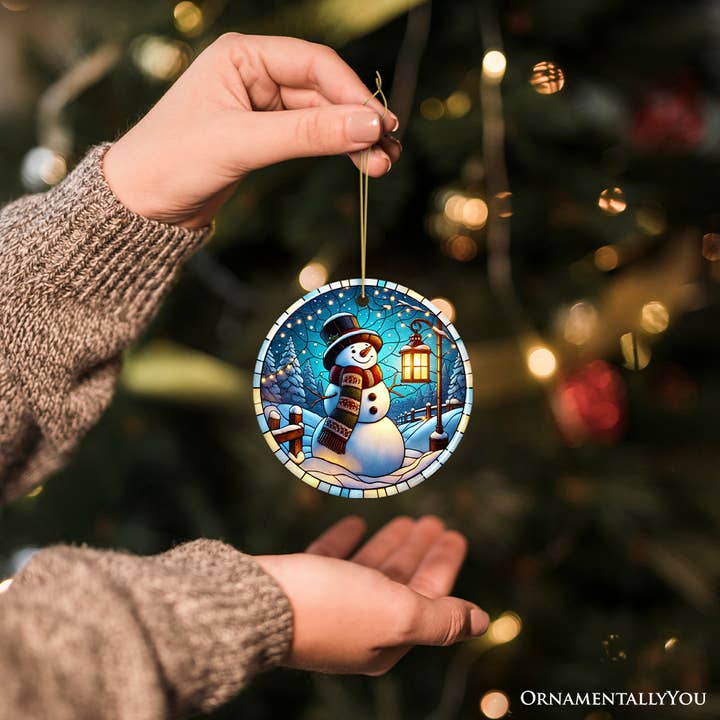 OrnamentallyYou - Wholesale Ornament - Serene Lantern Light Snowman with Top Hat Christmas Ornament4