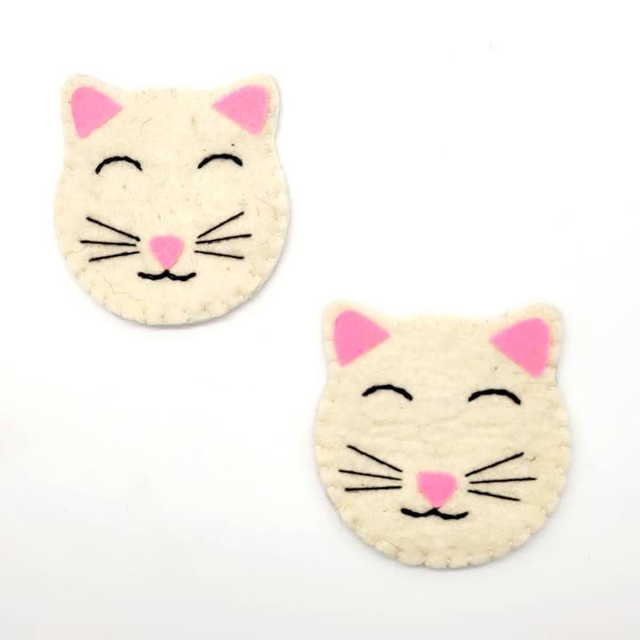 Eclectic Woodchuck - Wholesale Coasters - White Kitty Cat Felted Wool Drink Coaster1