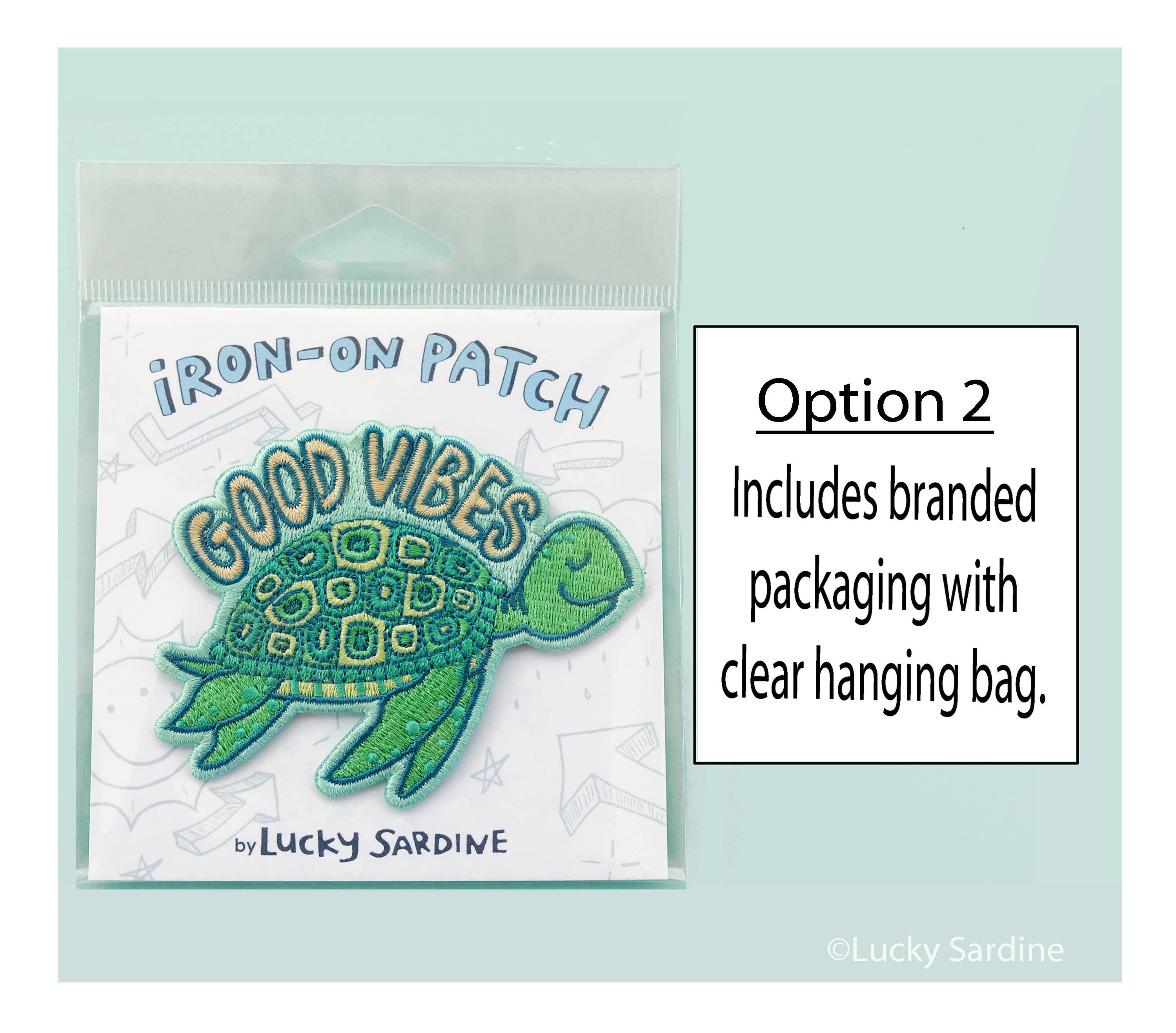 Lucky Sardine - Wholesale Patch - Sea Turtle, Good Vibes Marine Life Embroidered Iron-On Patch1