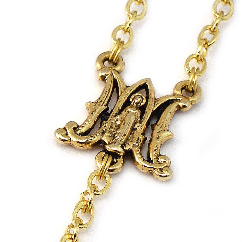 Ghirelli  UsA Inc - Vente Collier de prière en perles - Médaille Miraculeuse Blue Aurora Borealis Crystal & Gold Chapelet3