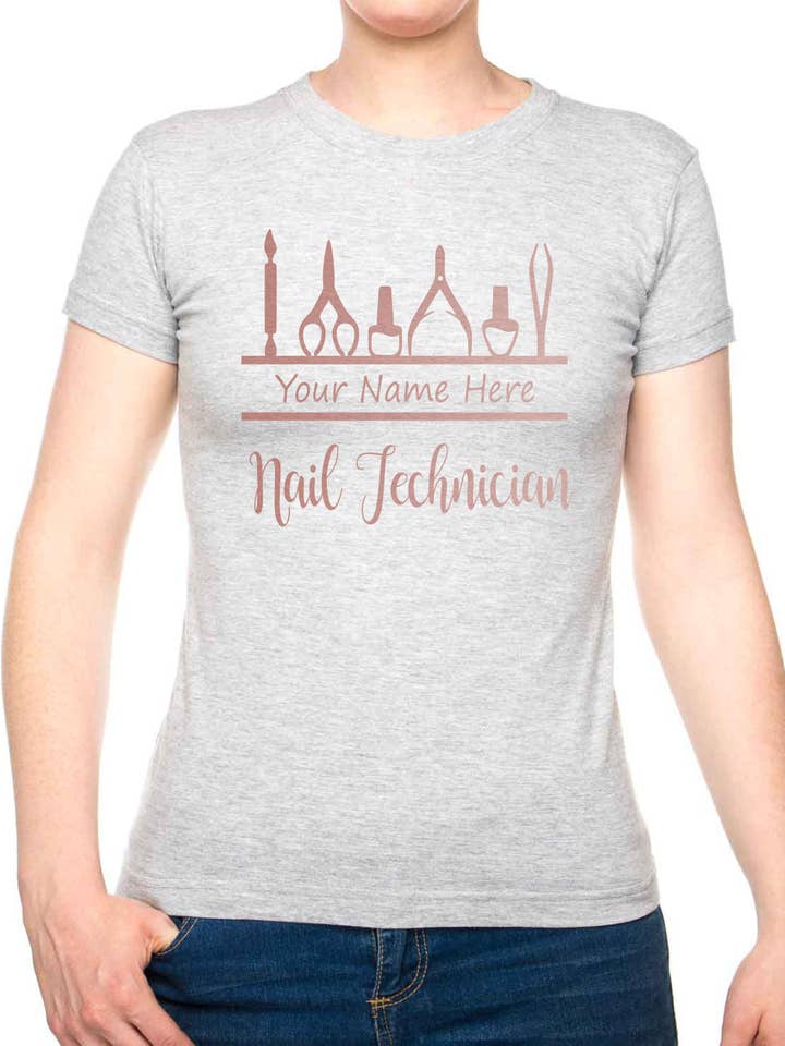 Personalised Ladies T-Shirt Nail Technician Your Name Work Tee For Nail Beauty for wholesale by Print4U