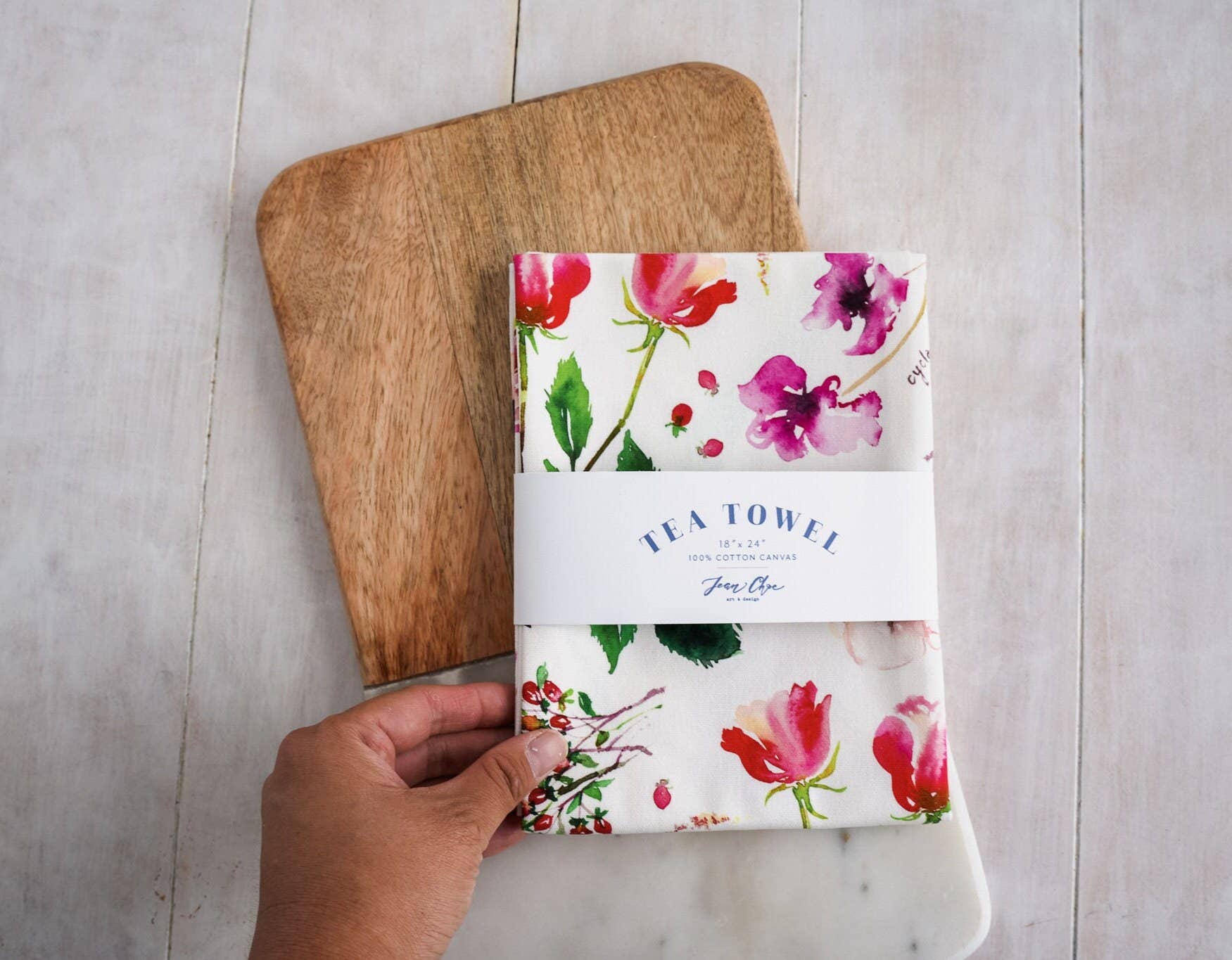 Jean Choe Art & Design - Wholesale Tea Towel - Botanical Rainbow (Red) Kitchen Tea Towel. Floral Tea Towel.1