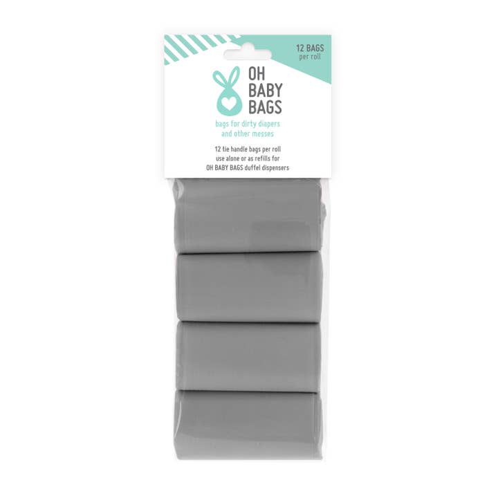 Oh Baby Bags - Vente Sac à langer – bébé - 8 sacs à couches sales jetables en rouleau gris avec poignées à nouer