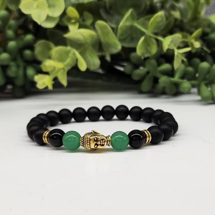 Buddha Bead with Green Aventurine & Black Obsidian Matte-8mm for wholesale by Meraki Gemstones