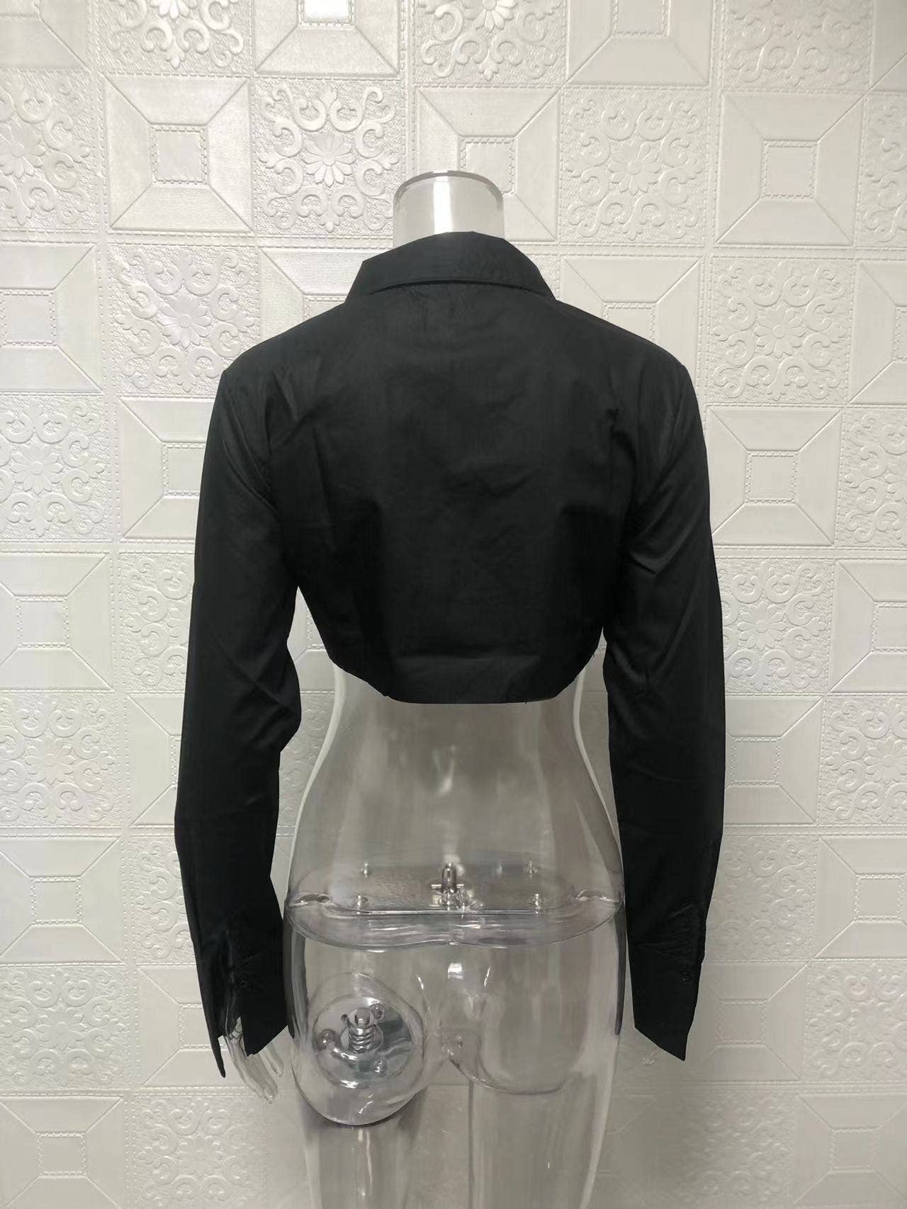 HIDDENBRAND - Wholesale Button Down Shirt - Women's - Back to school cropped white shirt5