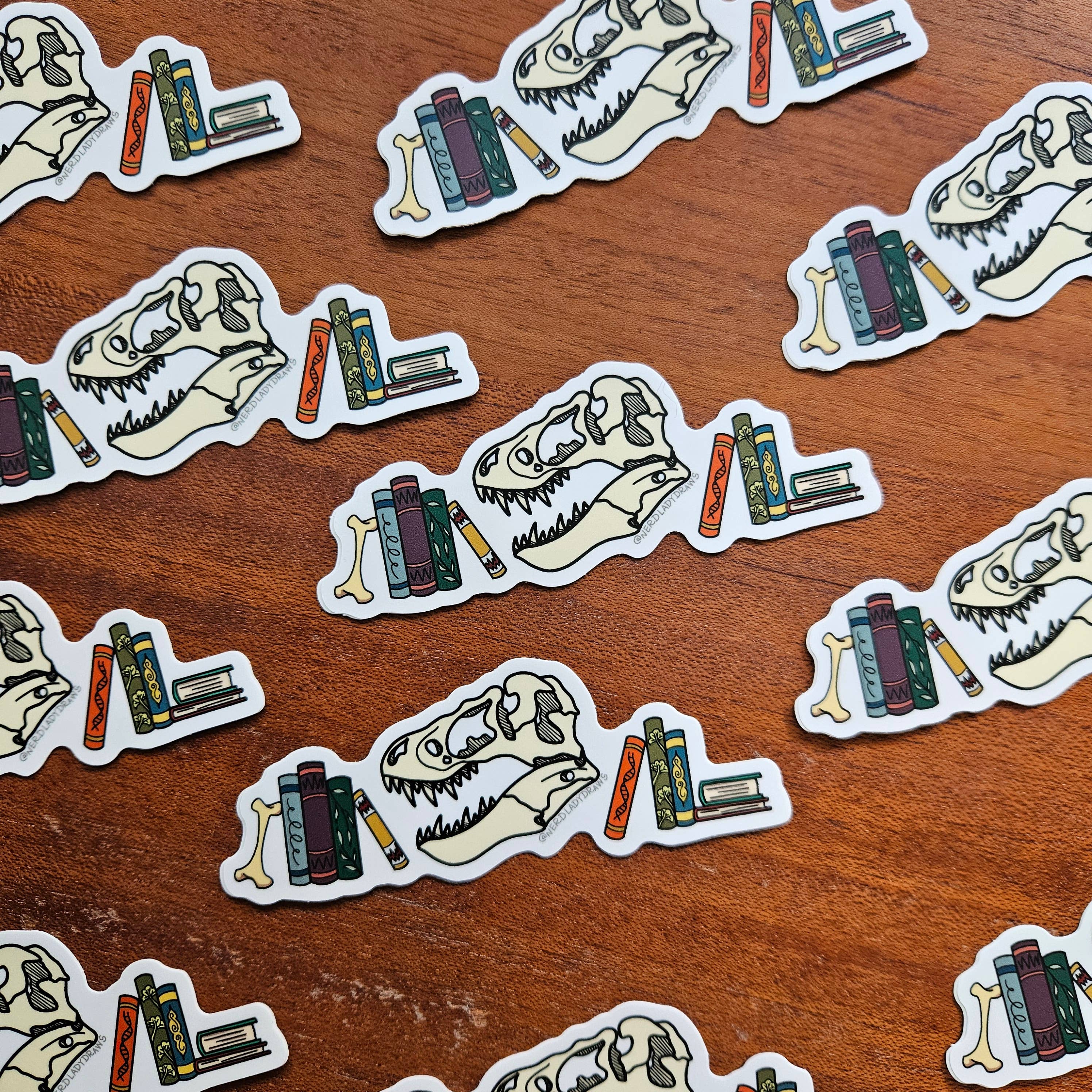 Nerd Lady Designs - Wholesale Phone & Laptop Stickers - Dinosaur Bookstack Sticker6