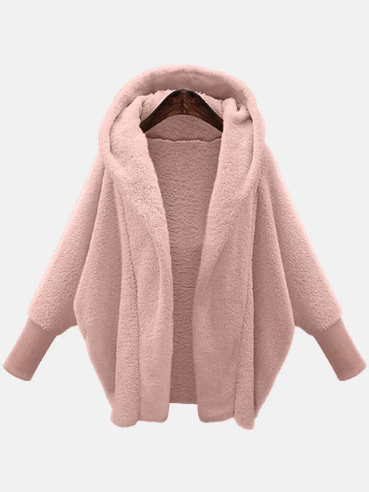 Lily Clothing - Vente Manteau – femme - MANTEAU MOELLEUX À CAPUCHE À MANCHES LONGUES DE COULEUR UNIE3