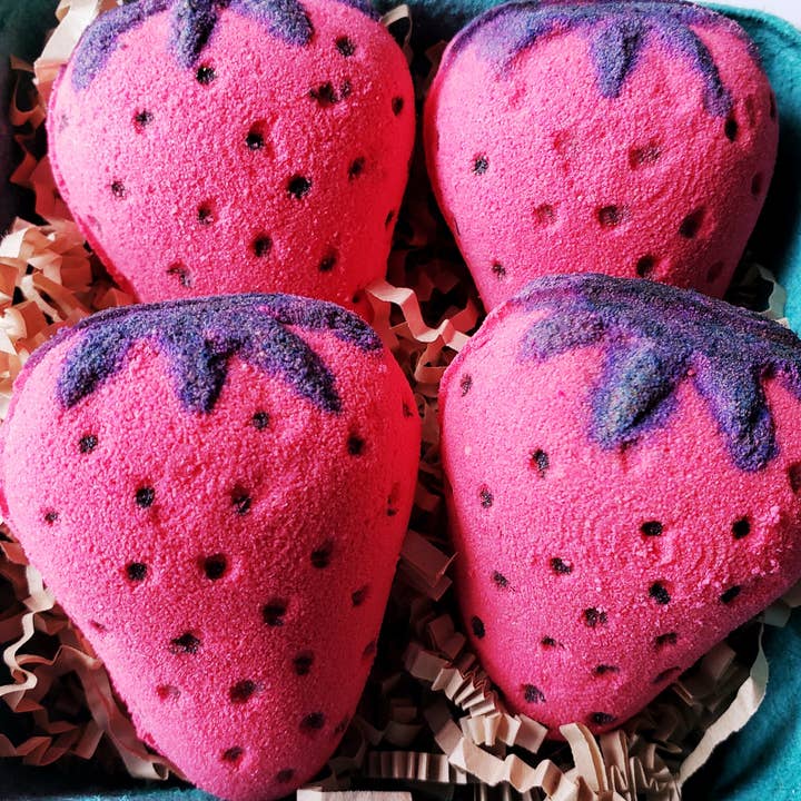 Strawberry Basket Bath Bomb for wholesale by Bees and Blossoms Soaps LLC