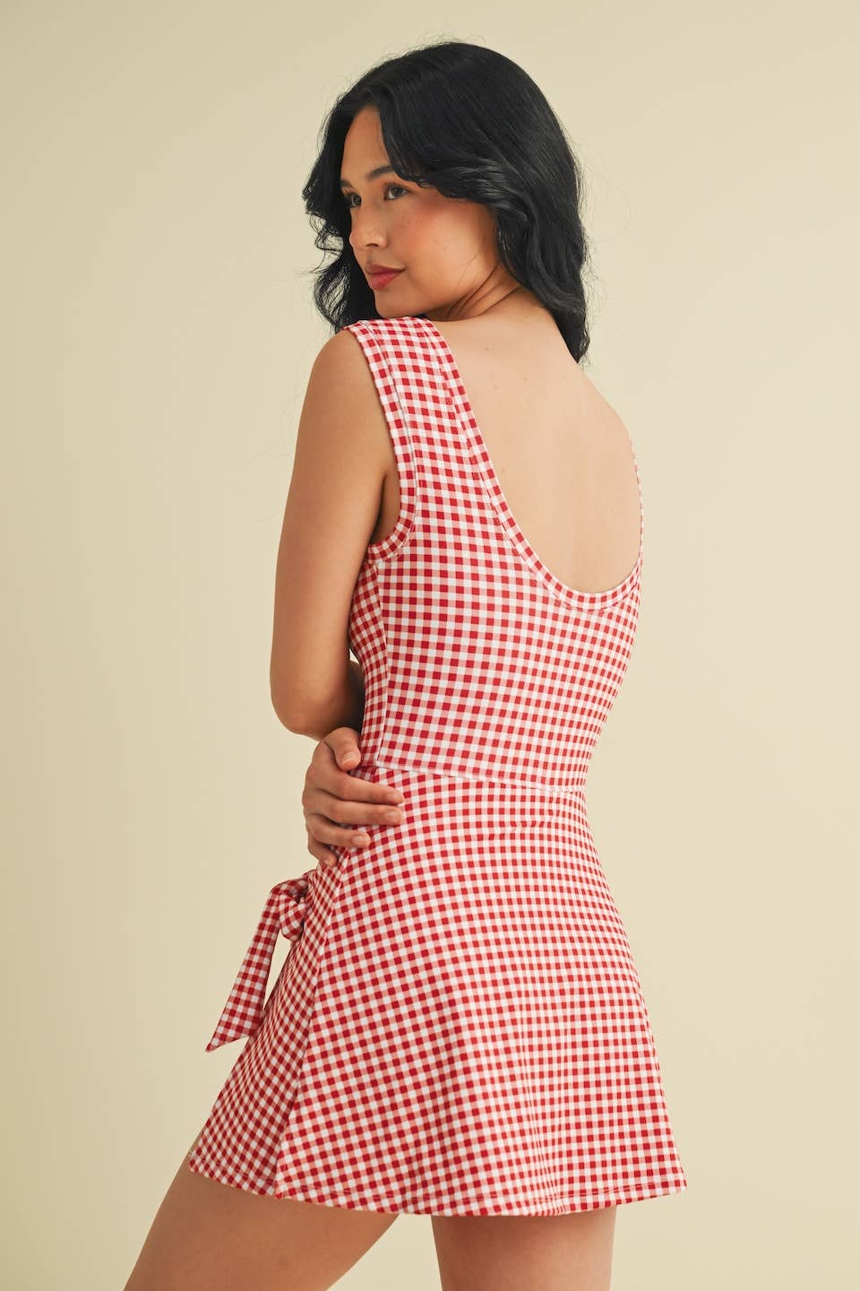KIMBERLY C - Wholesale Athletic Dress - Women's - Gingham Print Sleeveless Wrap Tie Front Dress 39