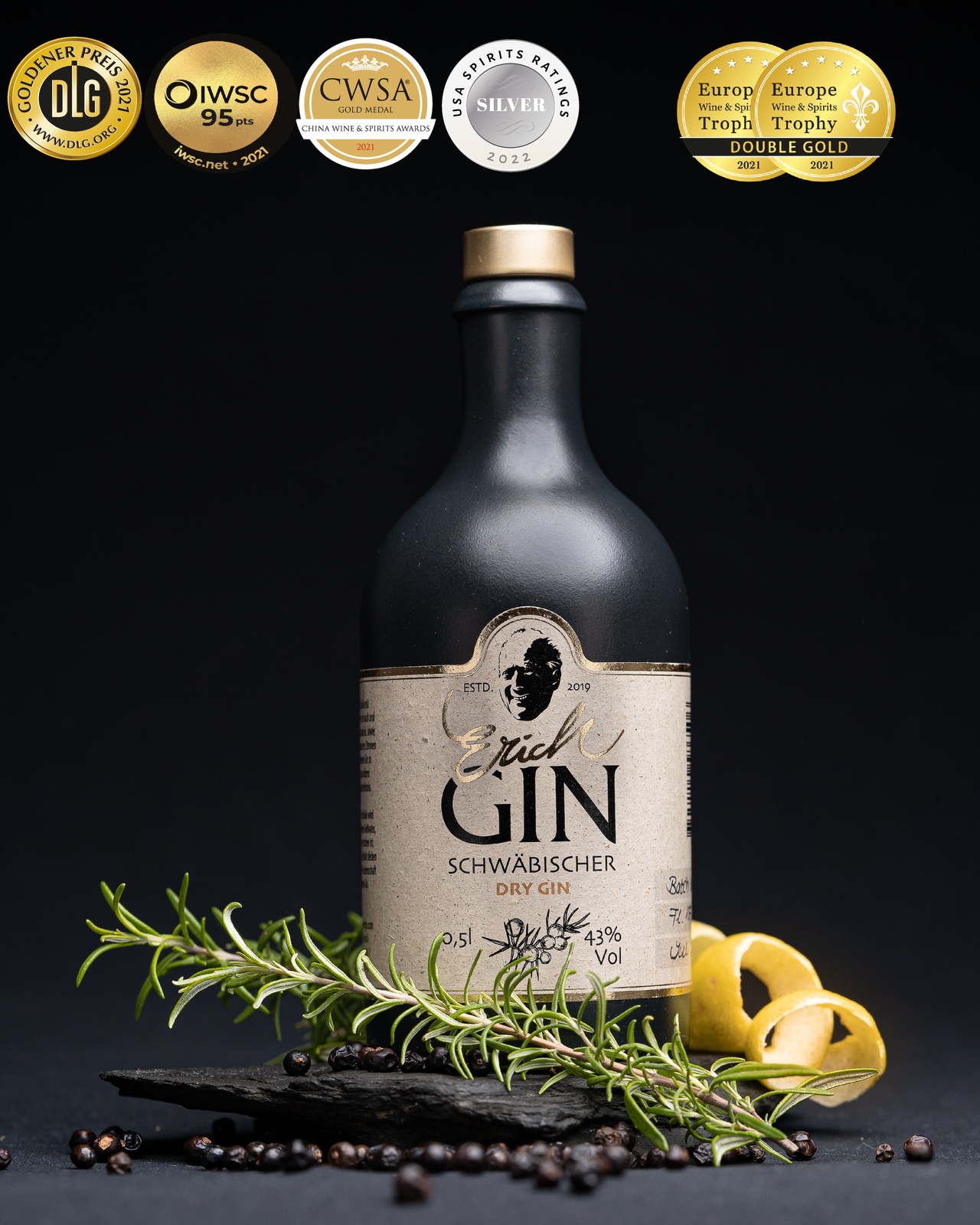 ErichGIN – Gin por atacado – Erich Schwäbischer Dry Gin 0,5 L 43% vol. - Nosso clássico4
