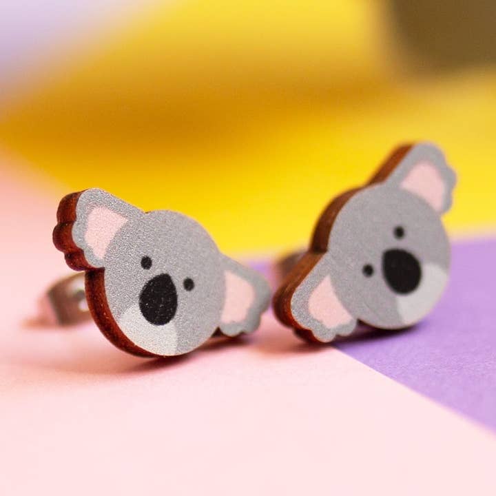 Koalas - Eco friendly wooden stud earrings for wholesale by Hey There Munchquin