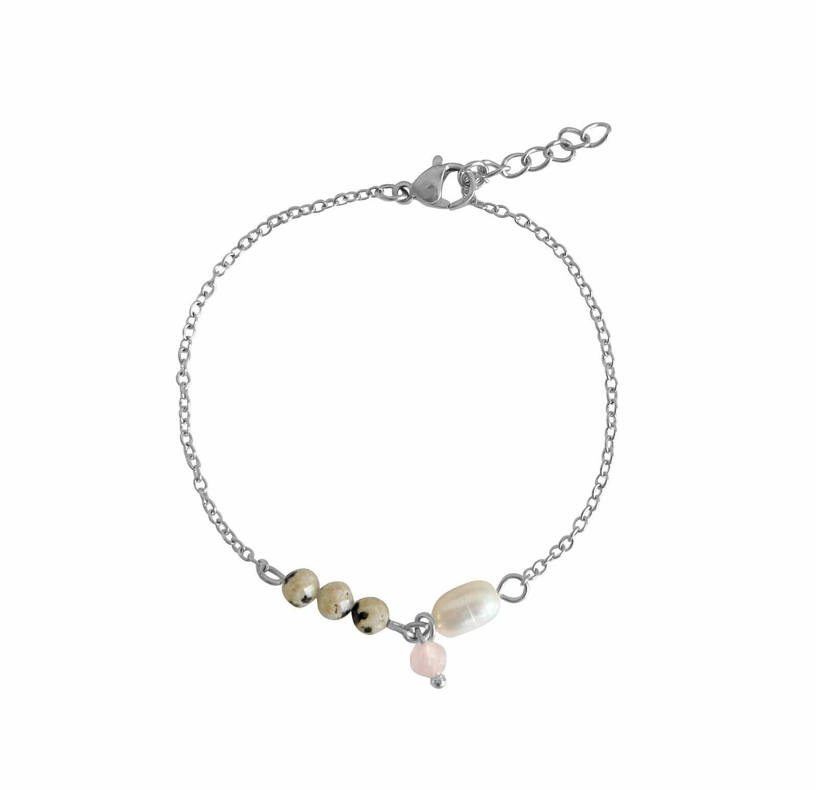 Saint Clairmont – wholesale Beaded bracelet – Jasper, Pearl & Rose Quartz Bracelet - Gold & Silver1