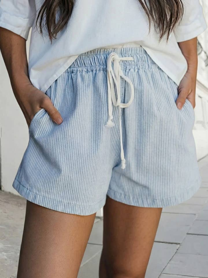 Stripe Drawstring Waist Denim Shorts | S-XL Plus 1X-4X for wholesale by Aapparella